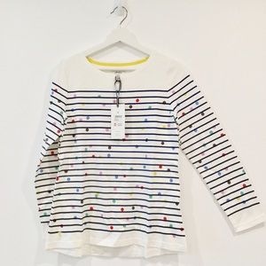 Joules 100% Cotton Polka Dot Striped Coastal Long Sleeve Top Sz 6 US/10 UK